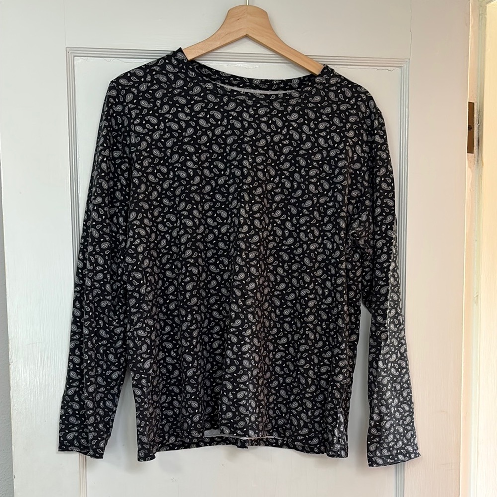 Lands' End Fitted Black and White Long Sleeve Blouse